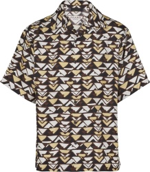 Prada Brown White Beige Allover Triangle Print Shirt