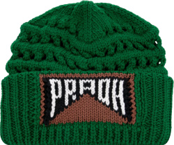 Prada Green And Brown Logo Chunky Knit Beanie