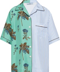 Prada Green Floral And Blue Striped Double Match Shirt