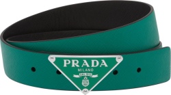 Prada Green Leather And Green Triangle Logo Buckle Bet