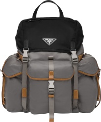 Prada Grey And Black Flap Oversized Backpack
