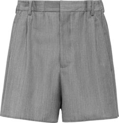 Prada Grey Pleated Wool And Mohair Blend Shorts