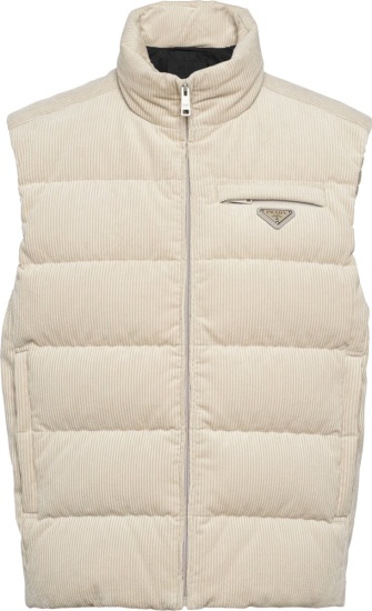 Prada Ivory Corduroy Down Puffer Vest