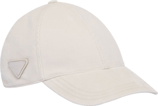Prada Ivory Corduroy Side Trianlge Hat