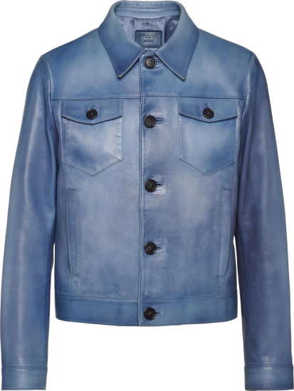 Prada Light Blue Waxed Leather Jacket | INC STYLE