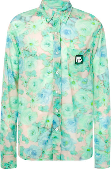 Prada Light Green Floral Print Button Up Shirt
