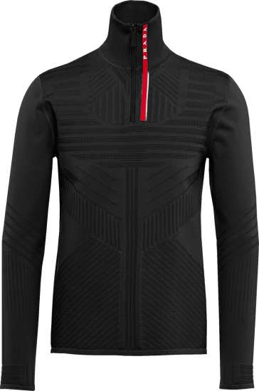 Prada Linea Rossa Black Technical Quarter Zip Sweater Sml196 1zoa F0002 S 212