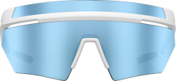 Prada Linea Rossa White And Mirrored Blue Shield Sunglasses