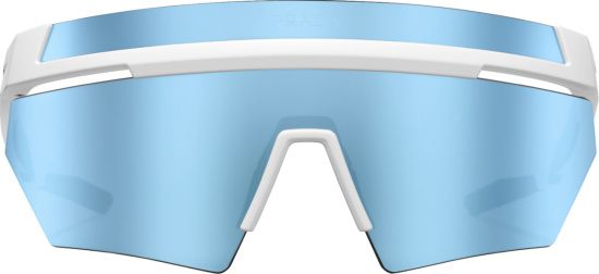 Prada Linea Rossa White And Mirrored Blue Shield Sunglasses