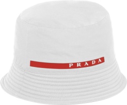 White Logo-Stripe Bucket Hat