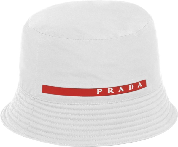 Prada Linea Rossa White Logo Nylon Bucket Hat