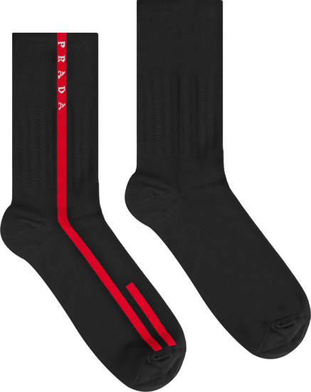 Prada Lines Rossa Black And Red Stripe Crew Socks