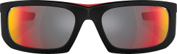 Prada Lines Rossa Matte Black And Red Rectangular Mirrored Sunglasses