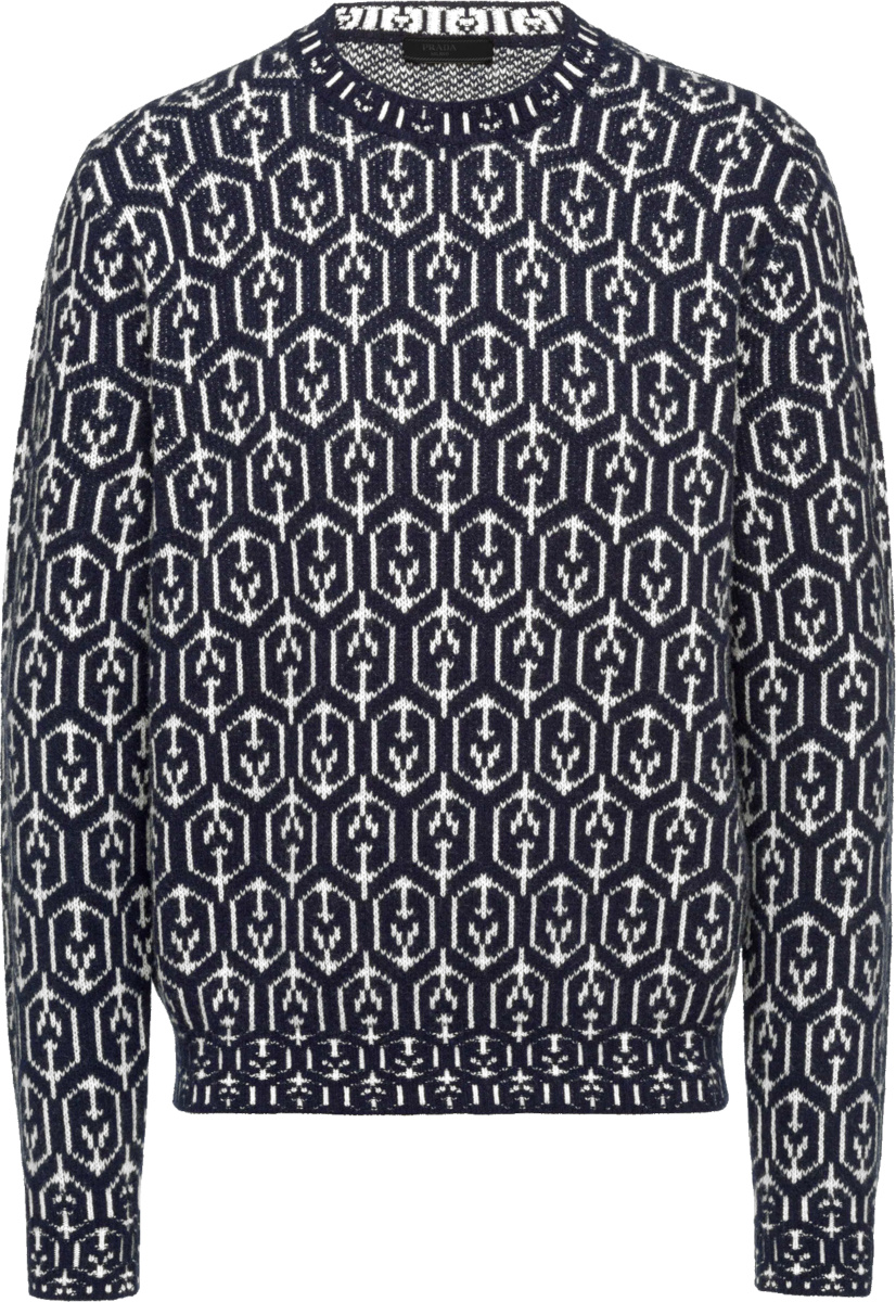 Prada Navy & White Allover Geometric Sweater | Incorporated Style