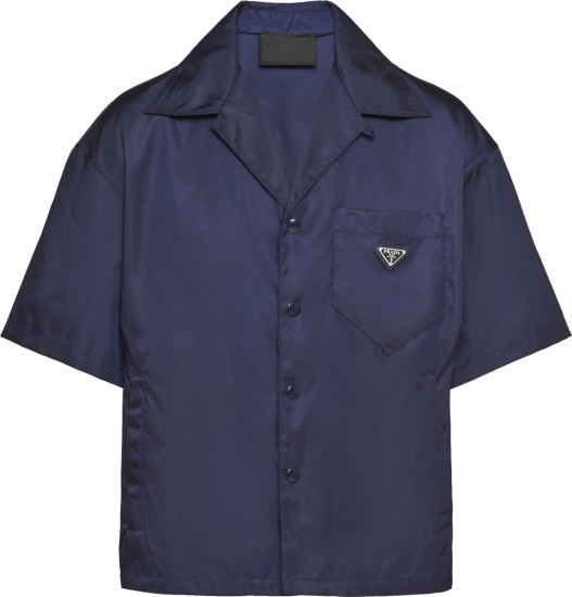 Prada Navy Blue Short Sleeve Re Nylon Pocket Shirt Sc449 1wq8 F0008 S 182