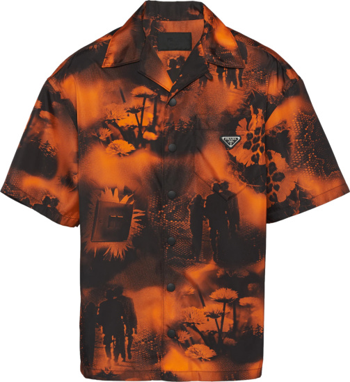 Prada Orange And Black Floral Print Shirt