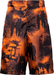Orange & Black Abstract Print Shorts