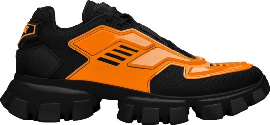Prada Orange And Black Lugged Sole Sneakers