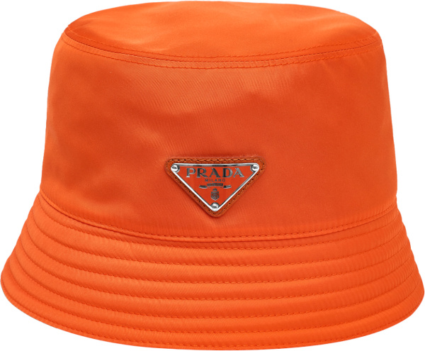 Prada Orange Re Nylon Triange Logo Bucket Hat