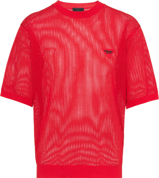 Prada Red Mesh Knit Sweater T Shirt