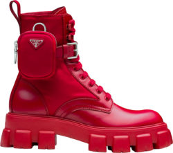 Red Cargo-Pocket Combat Boots