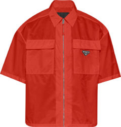 Prada Red Re Nylon Boxy Fit Short Sleeve Zip Shirt