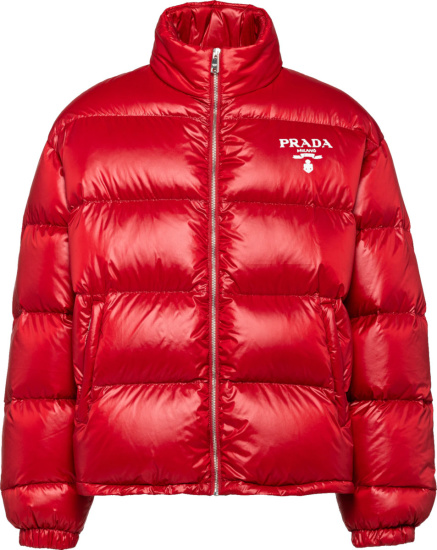Prada Red Re Nylon Down Puffer Jacket