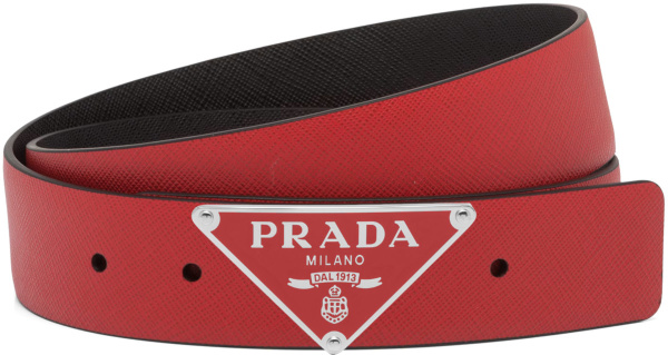 Prada Red Triangle Logo Buckle Reversible Belt