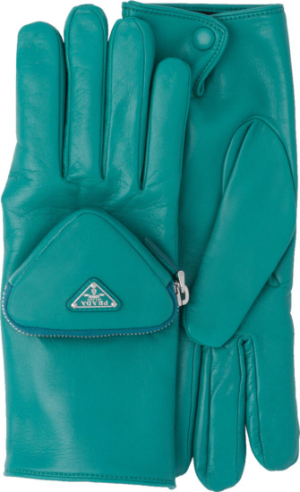 Prada Teal Leather Cargo Pocket Gloves