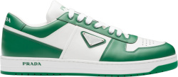 Prada White And Green Low Top Downtown Sneakers