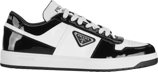 Prada White And Patent Black Downtown Sneakers