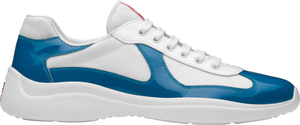 Prada White & Patent Light Blue 'Americas Cup' Sneakers | Incorporated Style