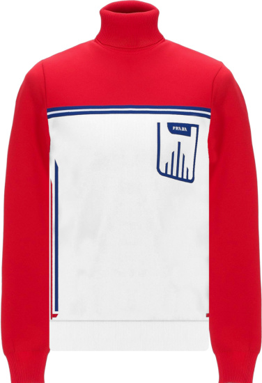 Prada White And Red Colorblock Technical Turtleneck