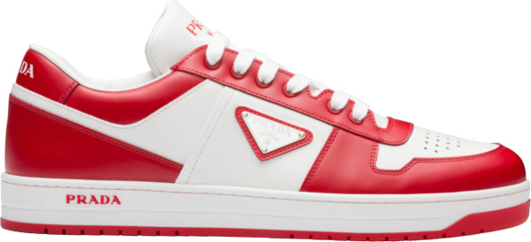 Prada White And Red Low Top Downtown Sneakers