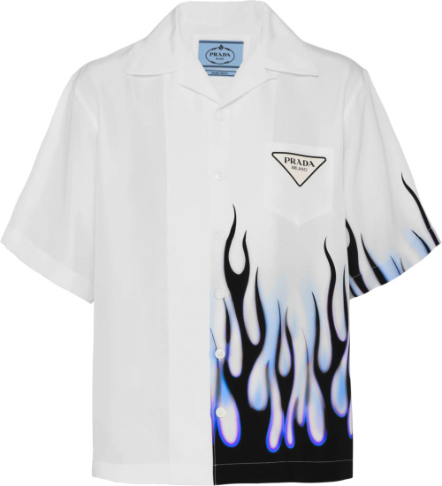 Prada White And White Flame Double Match Shirt Ucs406 1zvj F0076 S 212