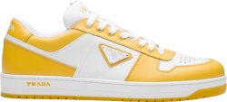 Prada White And Yellow Low Top Downtown Sneakers