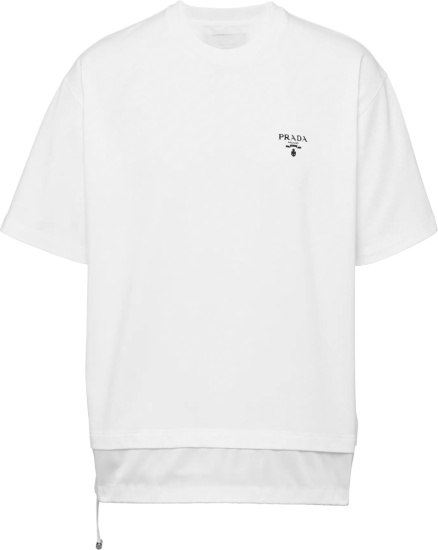 Prada White Drawstring Nylon Hem Small Logo T Shirt