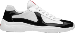 Prada White Mesh And Patent Black Leather Americas Cup Sneakers