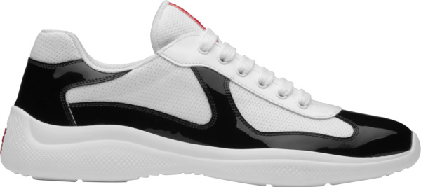 Prada White Mesh And Patent Black Leather Americas Cup Sneakers