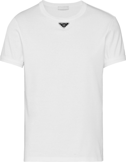 Prada White Middle Trianlge Logo Plaque T Shirt