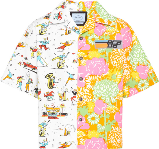 Prada White Musician And Multicolor Floral Double Match Shirt