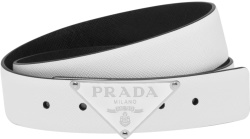 Prada White Triangle Logo Buckle Belt