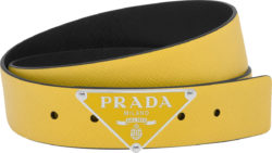 Prada Yellow Leather Triangle Logo Buckle Belt