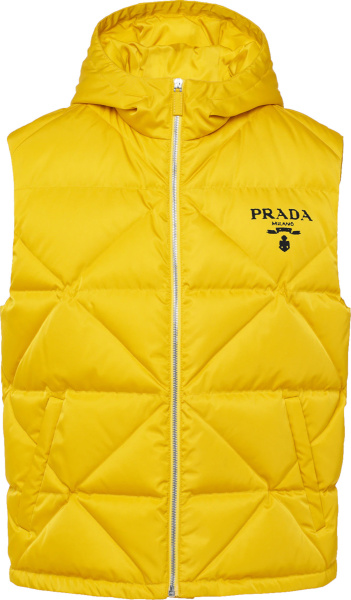 Prada Yellow Re Nylon Diamond Quilted Puffer Vest