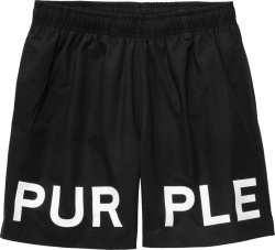 Purple Brand Black Logo Print Wordmark Swim Shorts