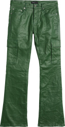Purple Brand Green Coated Flared Cargo Jeans