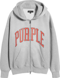 Purple Brand Grey And Red Collegiate Logo Zip Hoodie