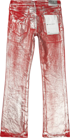 Purple Brand Red And Silver Metallic Foil Coated Flared Jeans