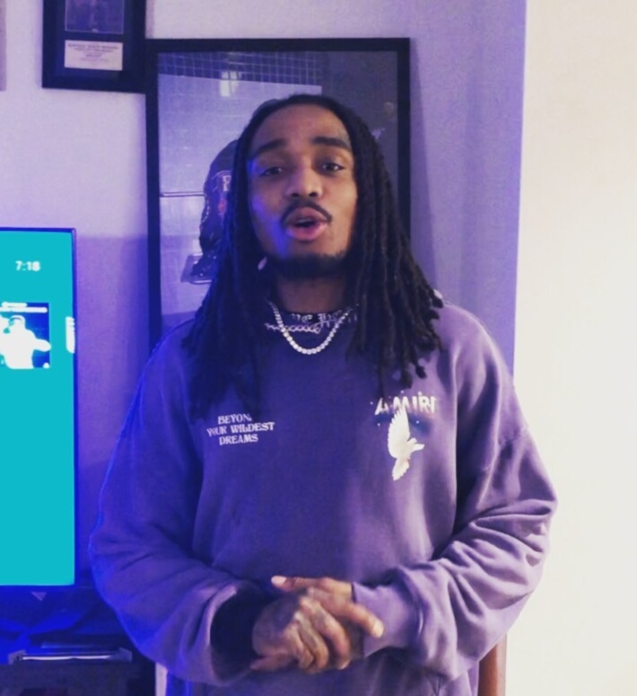 Quavo Joins The ALL IN Challenge In an Amiri Hoodie On Instagram