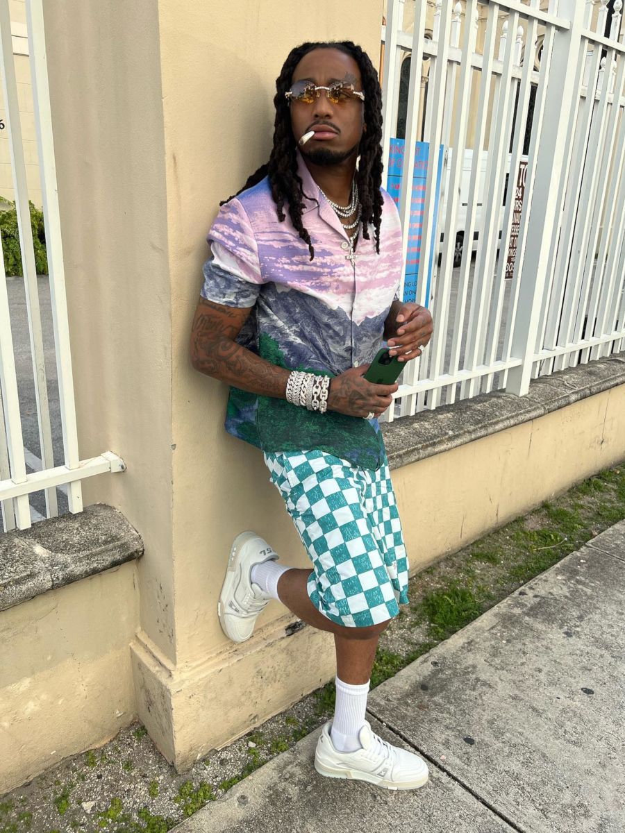 Quavo Wearing a Louis Vuitton SS22 Shirt With Damier Shorts & Sneakers |  Incorporated Style